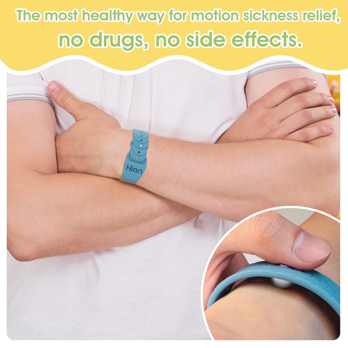 Hion Motion Sickness Bracelets – 2 Pairs Blue Acupressure Nausea Bands