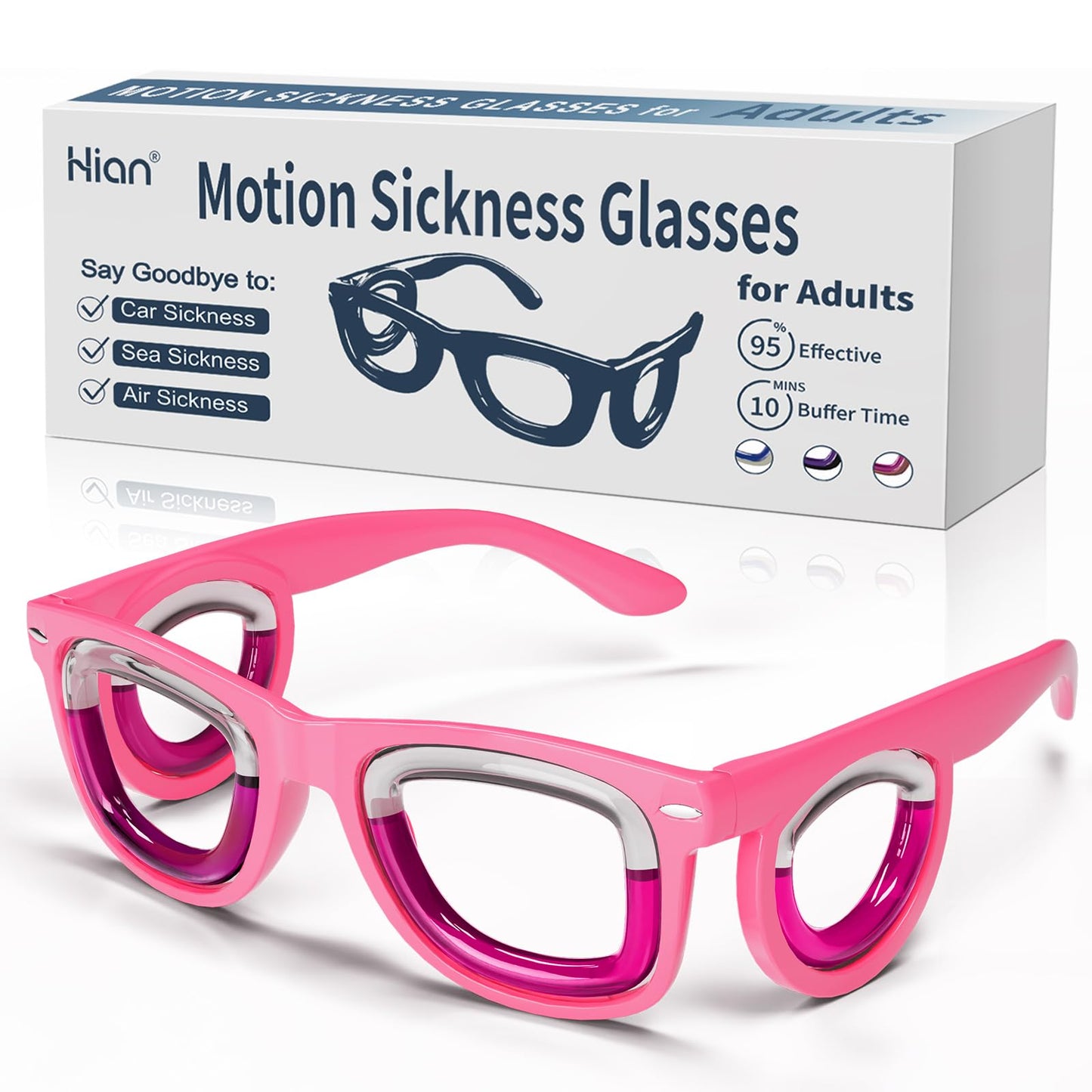 Hion Adult Anti-Motion Sickness Smart Glasses – Ultra-Light Travel Glasses for Cars, Planes, Boats | Pink