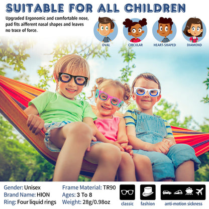 Hion Kids Anti-Motion Sickness Smart Glasses (3-8 Years) – Ultra-Light Travel Glasses for Nausea Relief (White)