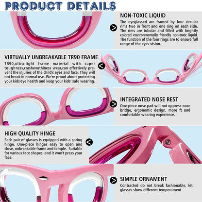 Hion Kids Anti-Motion Sickness Smart Glasses (Ages 3–8) – Ultra-Light Pink Travel Glasses