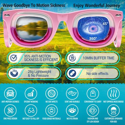 Hion Kids Anti-Motion Sickness Smart Glasses (Ages 3–8) – Ultra-Light Pink Travel Glasses