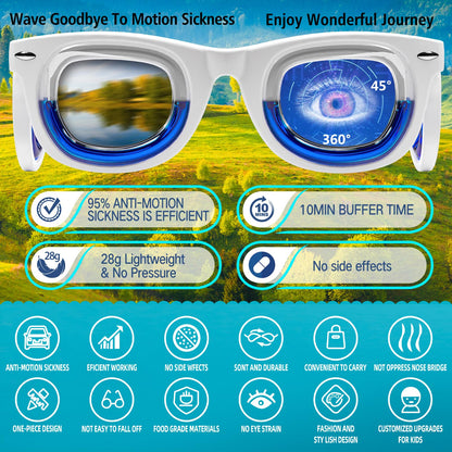 Hion Kids Anti-Motion Sickness Smart Glasses (3-8 Years) – Ultra-Light Travel Glasses for Nausea Relief (White)