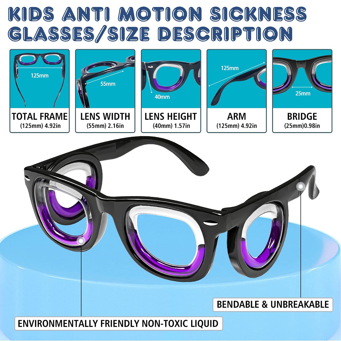 Hion Kids Anti-Motion Sickness Smart Glasses – Ultra-Light Travel Glasses for 3-8 Year Olds (White)