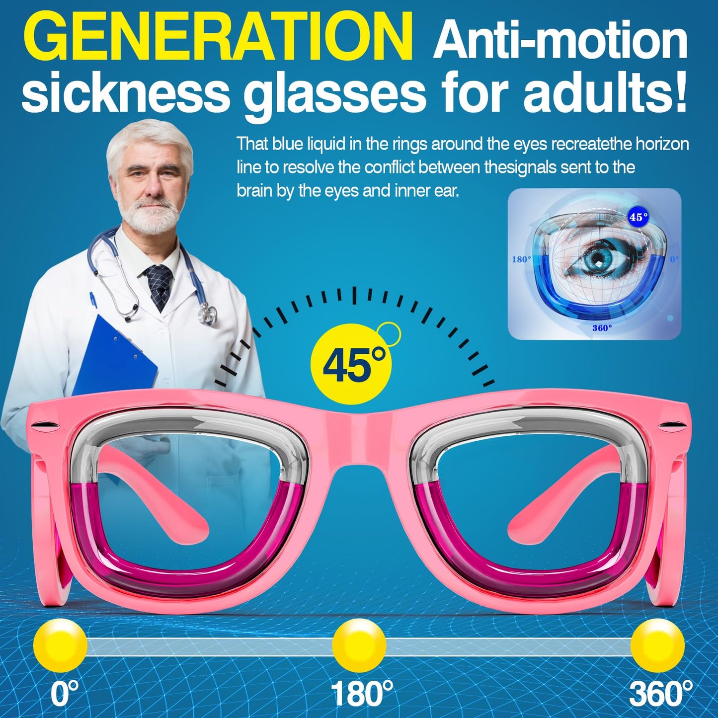 Hion Adult Anti-Motion Sickness Smart Glasses – Ultra-Light Travel Glasses for Cars, Planes, Boats | Pink