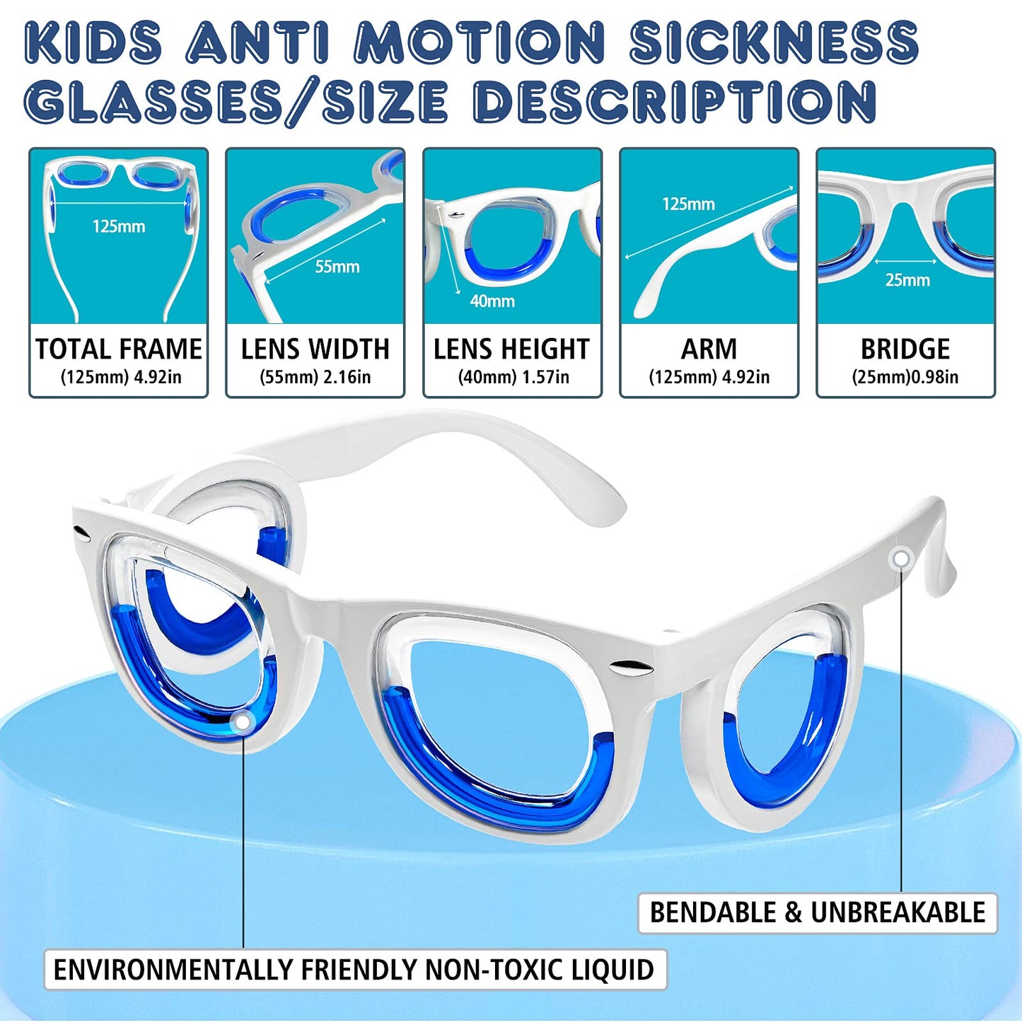 Hion Kids Anti-Motion Sickness Smart Glasses – Ultra-Light Travel Eyewear (2 Pairs) for Ages 3–8