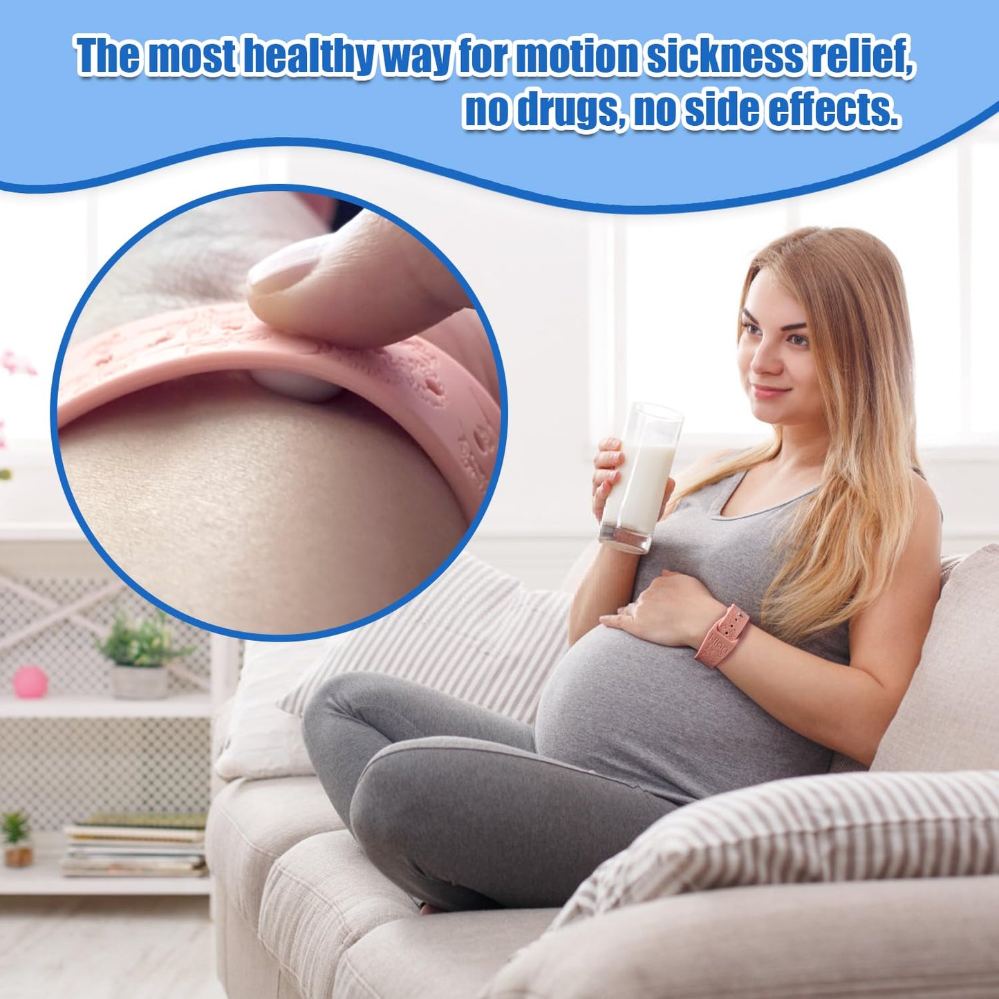Hion Motion Sickness Wristbands - Acupressure Nausea Bands (3 Pairs: Pink Black Beryl)