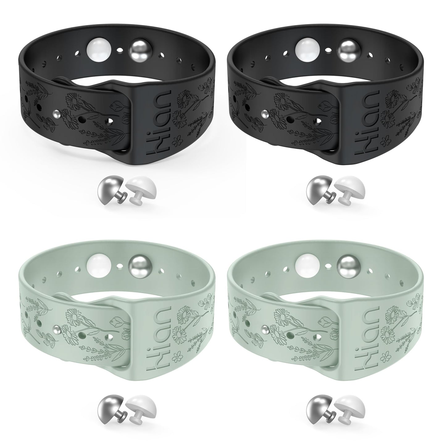 Hion Motion Sickness Bracelets — 2 Pairs (Black + Beryl) Acupressure Nausea Bands