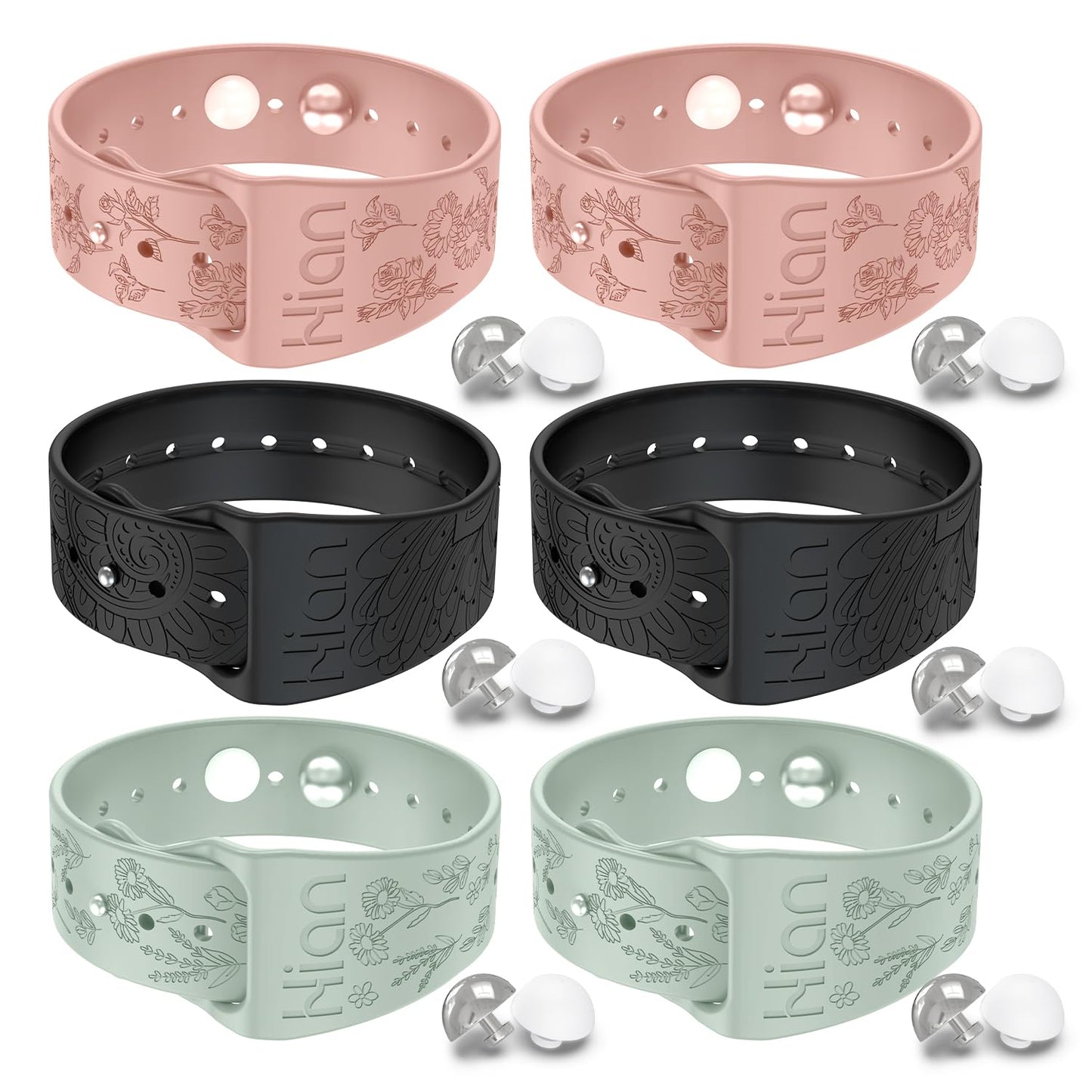 Hion Motion Sickness Wristbands - Acupressure Nausea Bands (3 Pairs: Pink Black Beryl)