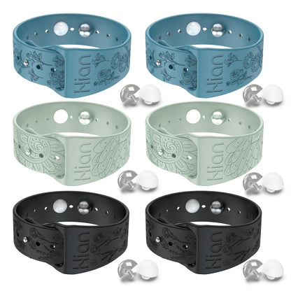 Hion Motion Sickness Wristbands — 3-Pair Acupressure Bands for Motion, Morning, and Pregnancy Nausea (Blue / Beryl / Black)