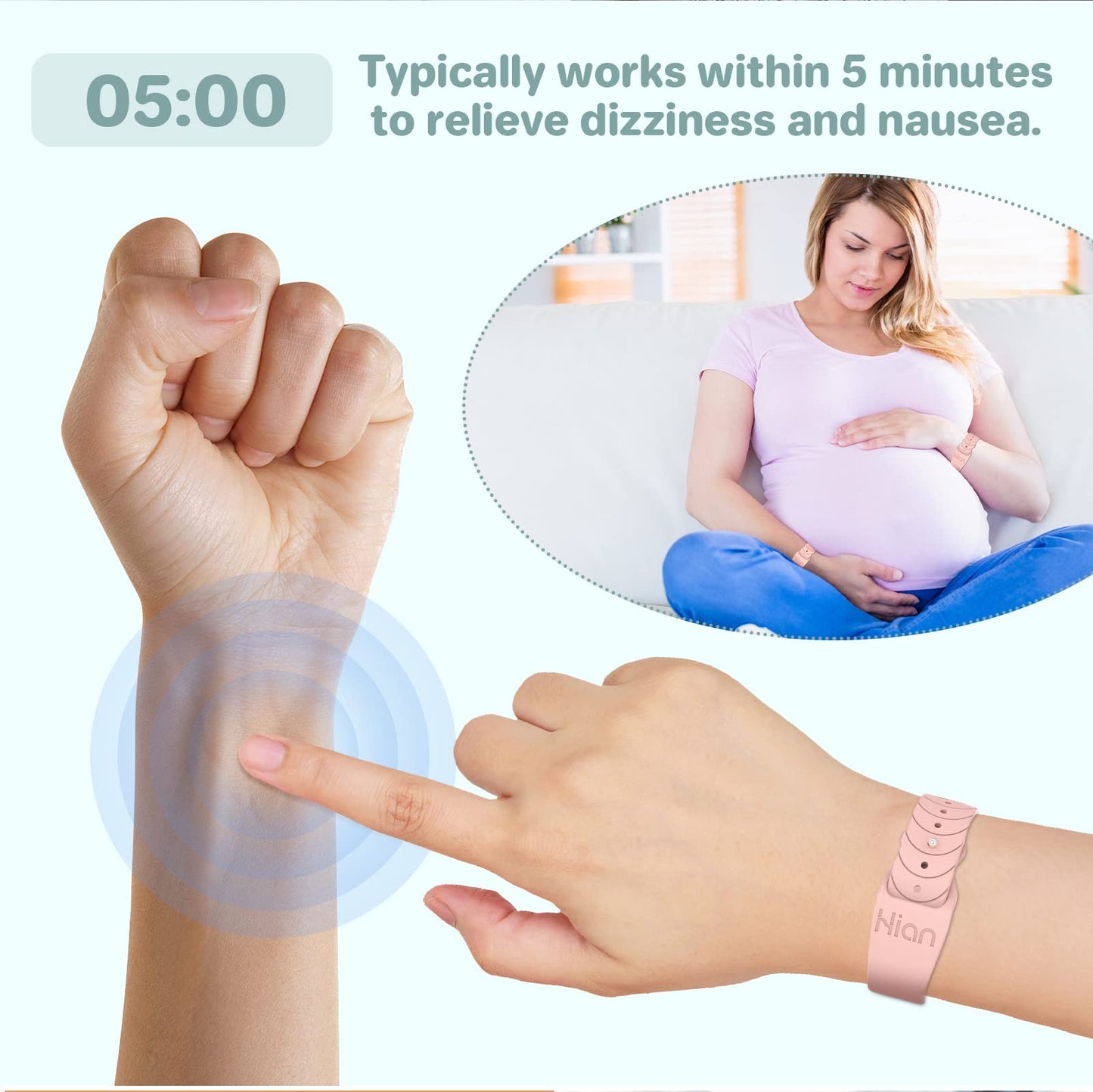 Hion Motion Sickness Bracelets – 2 Pairs Transparent Acupressure Wristbands for Nausea Relief