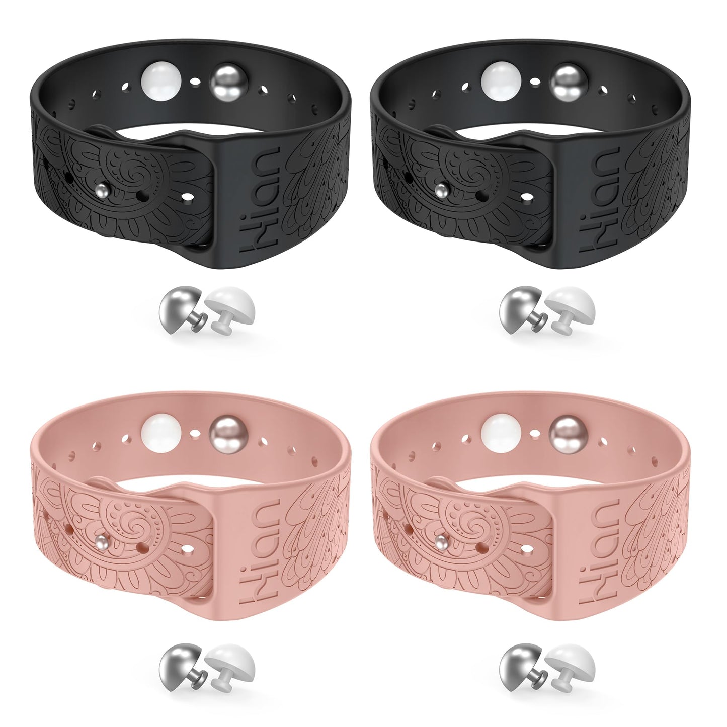 Hion Motion Sickness Bracelets – 2 Pairs Black & Pink Anti Nausea Wristbands