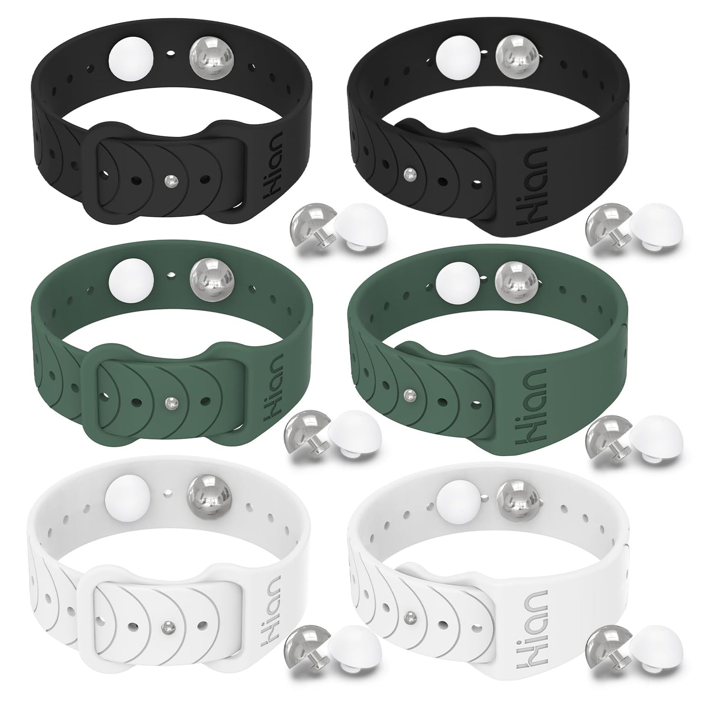 Hion Motion Sickness Bracelets – Acupressure Wristbands for Travel, Morning Sickness & Nausea Relief | 3 Pairs (Black, White, Green)