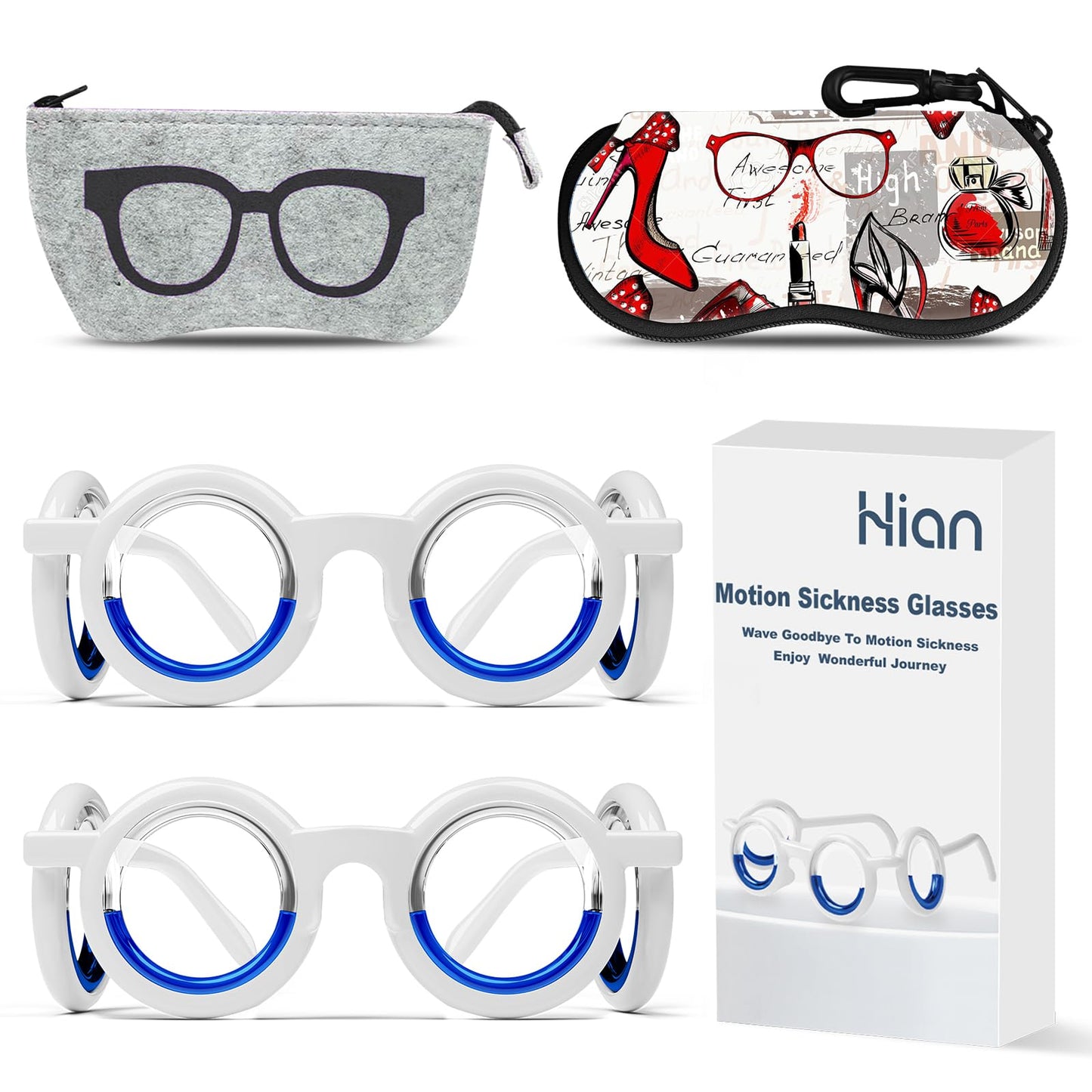 Hion Motion Sickness Glasses – Ultra-Light, Portable 2-Pair Pack for Travel Sickness