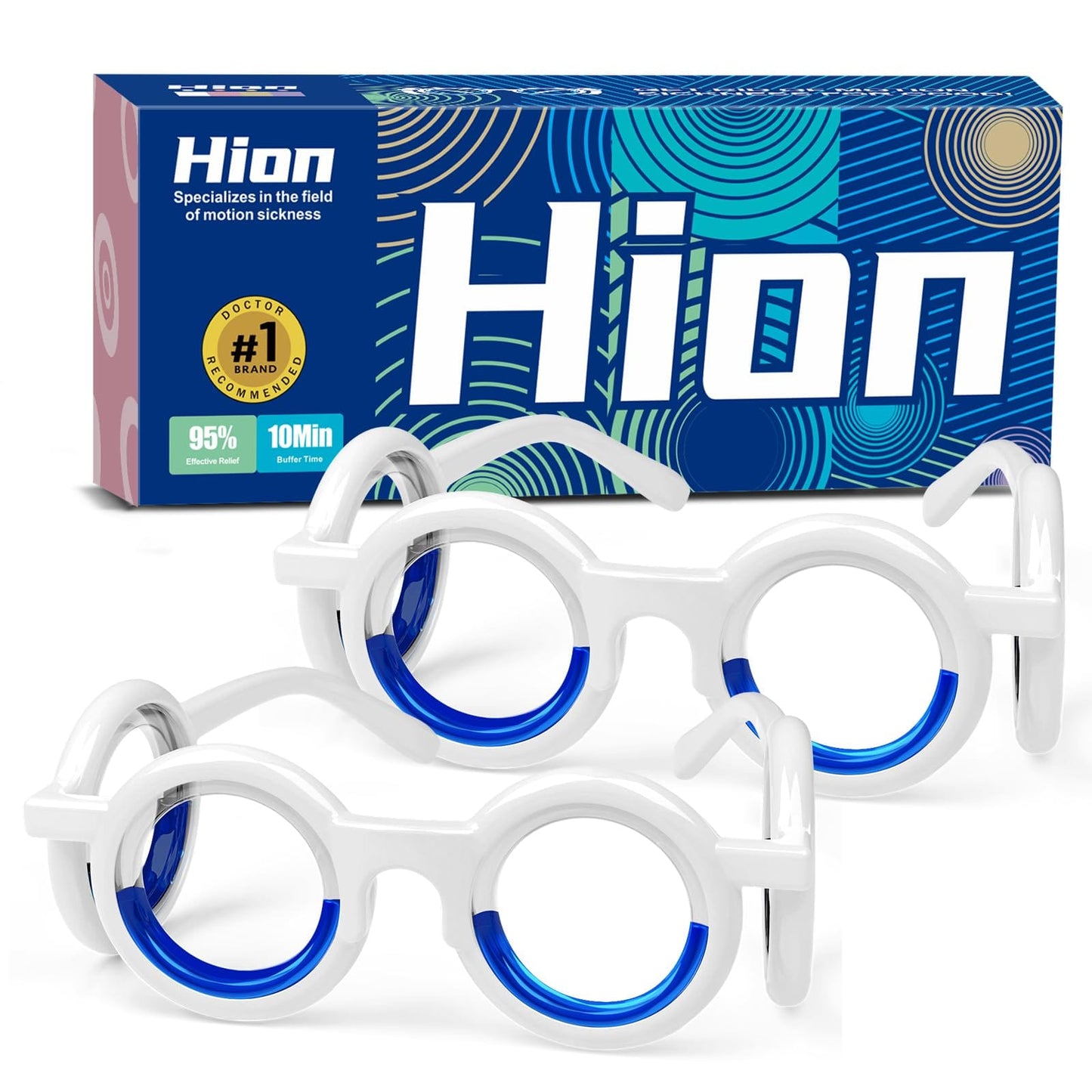 Hion Motion Sickness Glasses (2-Pack) – Drug-Free Relief for Carsickness, Seasickness & More