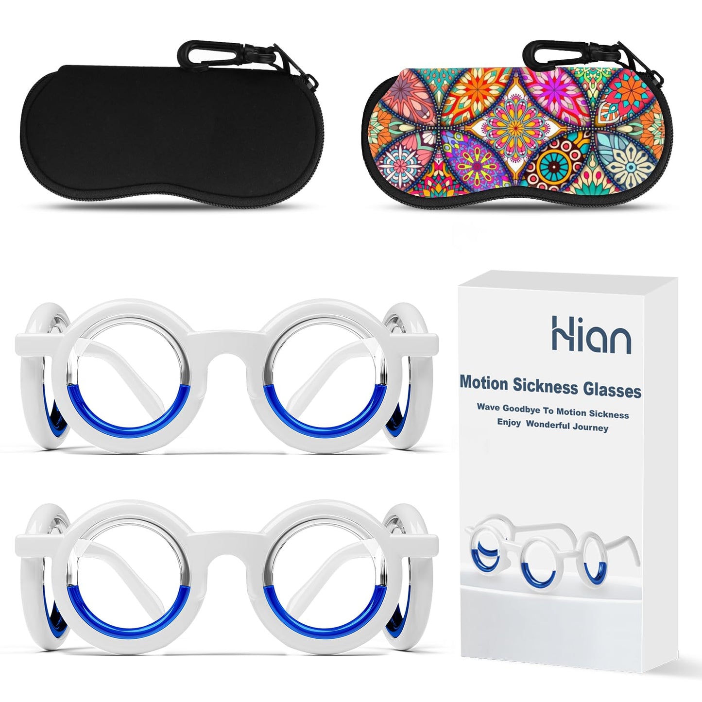 Hion Motion Sickness Glasses – Ultra-Light 2-Pair Travel Relief for Cars, Boats, Planes