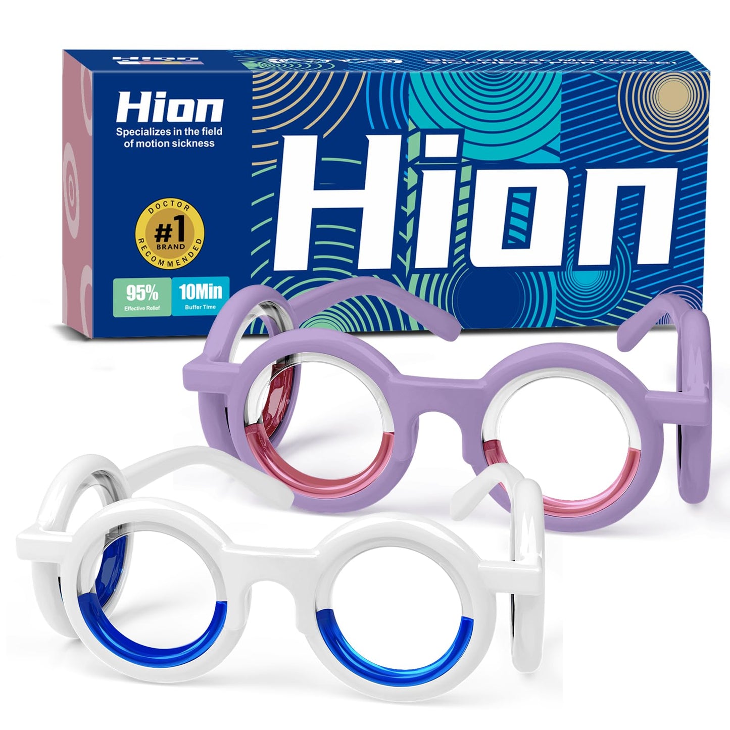 Hion Motion Sickness Glasses (White+Violet) – Ultra-Light, No-Lens Travel Relief