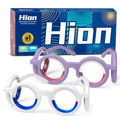 Hion Motion Sickness Glasses (White+Violet) – Ultra-Light, No-Lens Travel Relief