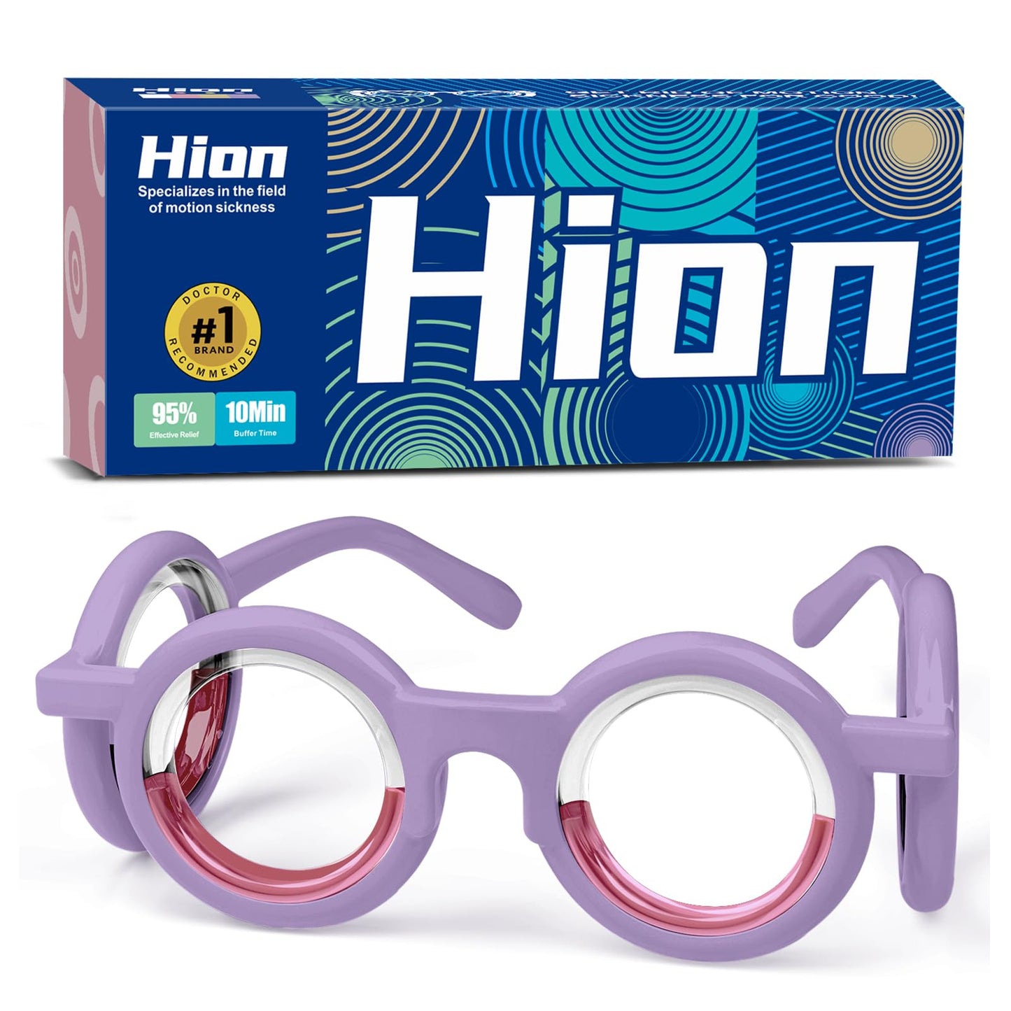 Hion Motion Sickness Glasses - Ultra-Light No-Lens Travel Relief (Violet, 1 Pair)