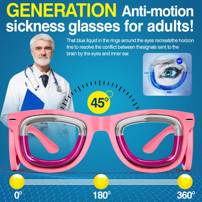 Hion 2 Pairs Adult Anti-Motion Sickness Smart Glasses - Ultra-Light Travel Relief (Pink/Black)