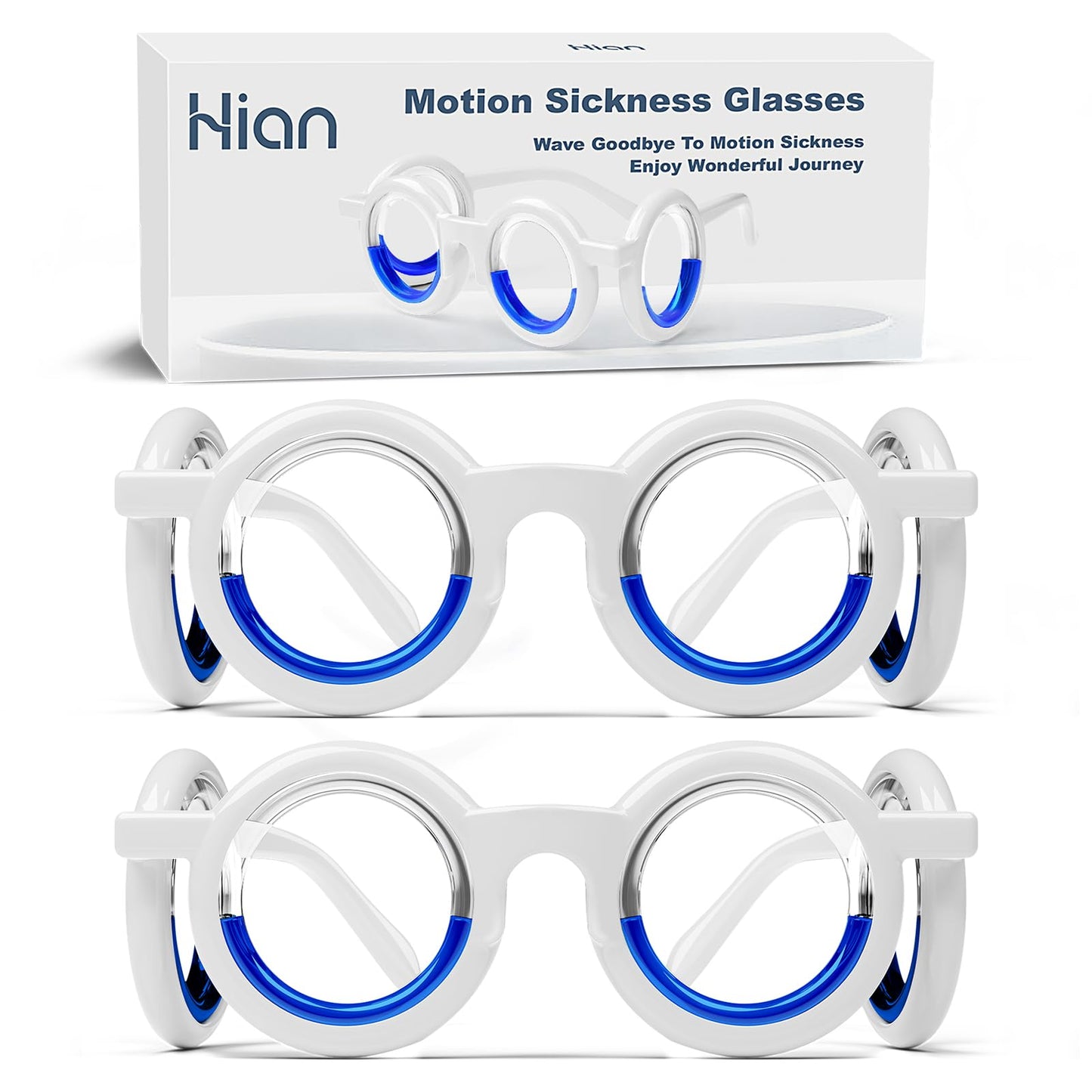 Hion Motion Sickness Glasses – Ultra-Light No-Lens Liquid Glasses for Cars, Air, Sea Travel (2 Pairs)