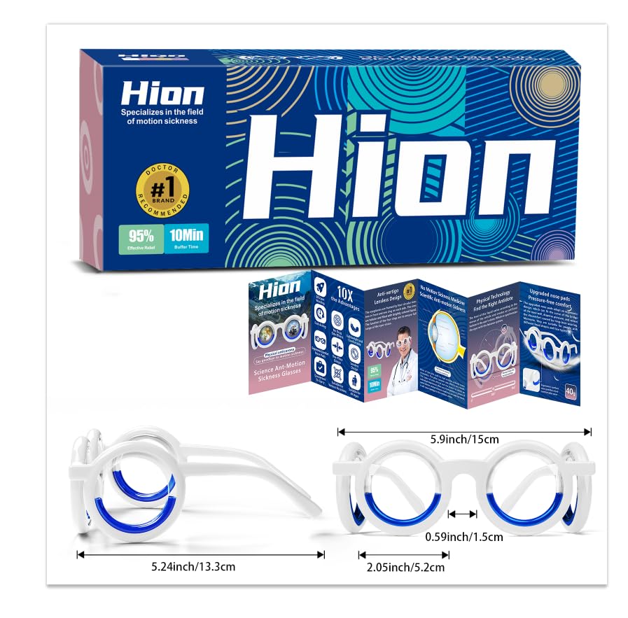 Hion Motion Sickness Glasses (White+Violet) – Ultra-Light, No-Lens Travel Relief