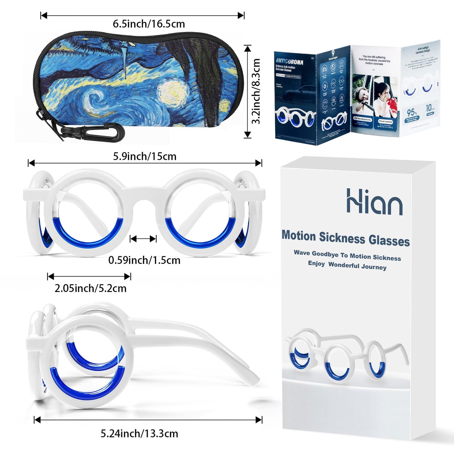 Hion Motion Sickness Glasses Starry – Ultra-Light Portable Travel Anti-Nausea Glasses