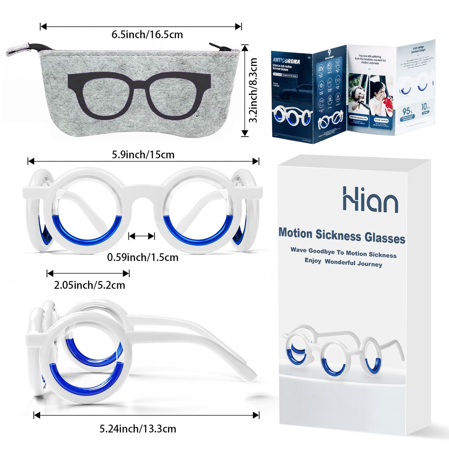 Hion Motion Sickness Glasses – Ultra-Light, Portable 2-Pair Pack for Travel Sickness