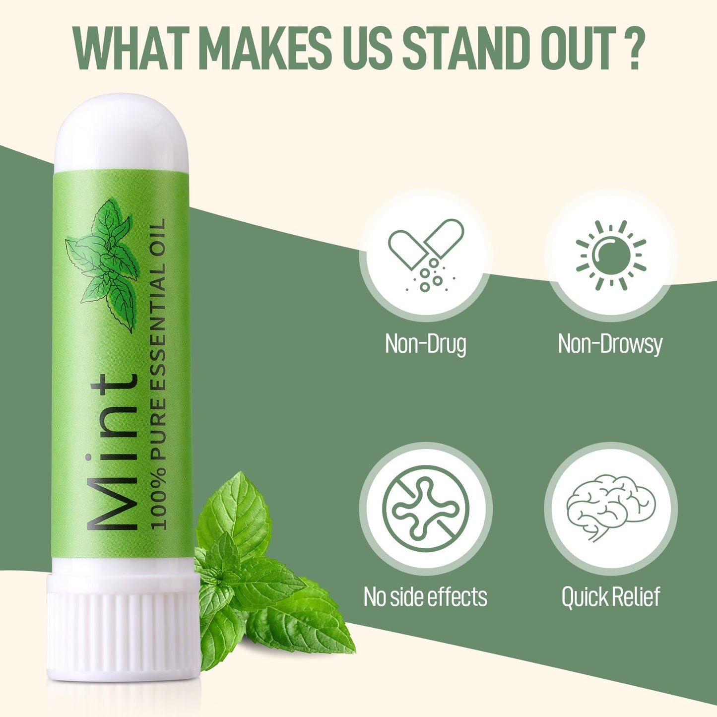 Hion Nausea Relief Inhaler - Mint (3pcs) | 100% Natural Essential Oils Inhalers