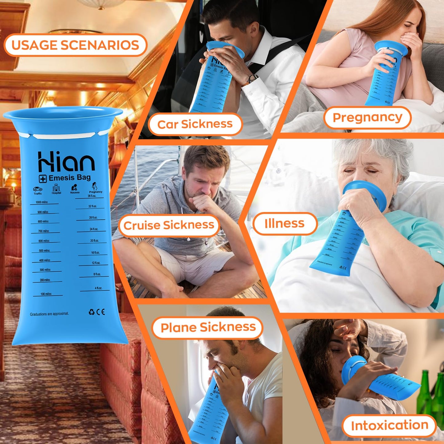 Hion Vomit Bags Disposable – 26 Pack, 1000ml Emesis Bags | Leak-Resistant, Medical-Grade & Portable