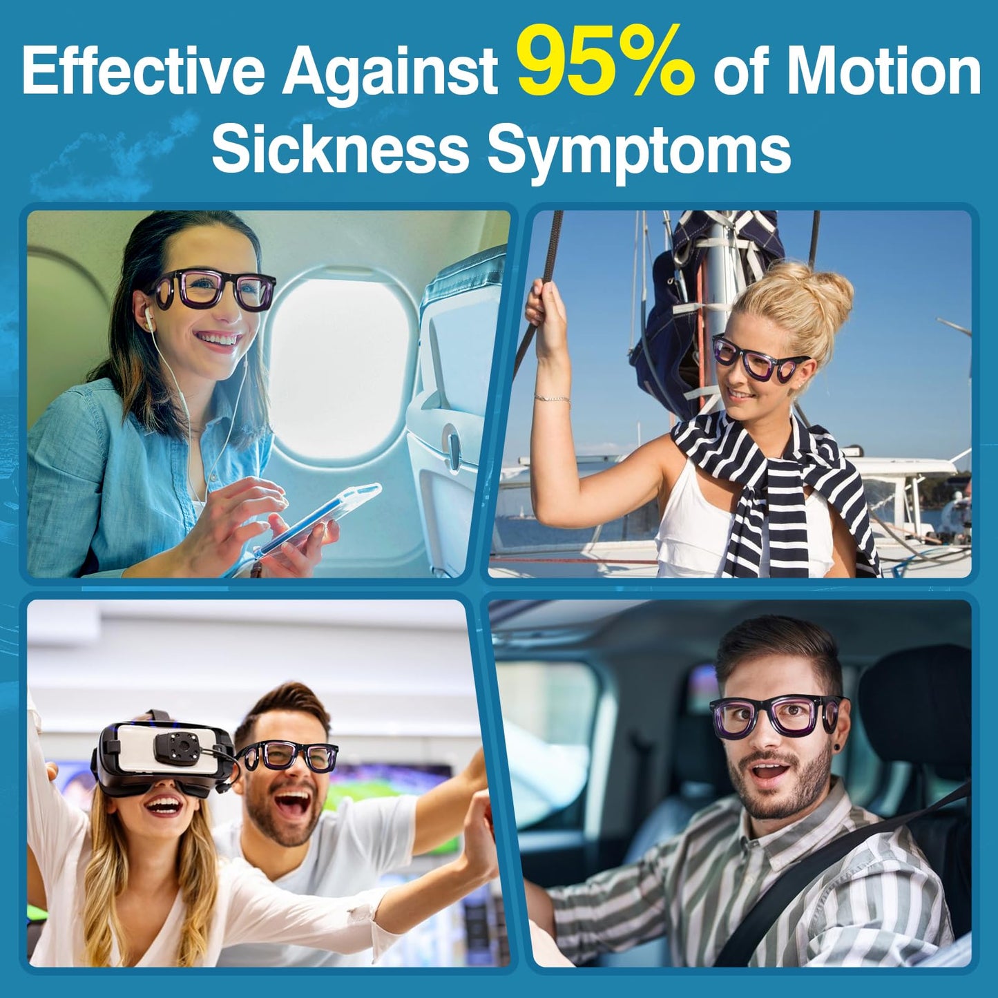 Hion Adult Anti-Motion Sickness Smart Glasses | Ultra-Light Liquid Glasses for Travel (Cars, Planes, Sea) – Black