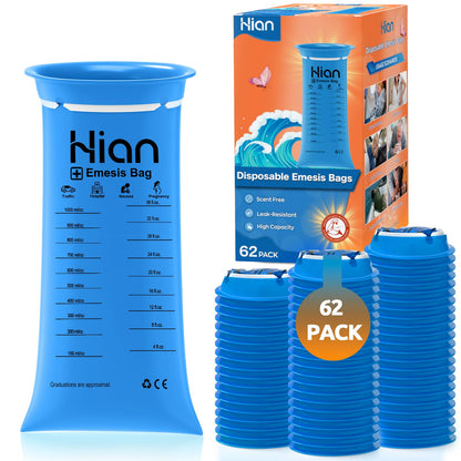 Hion Vomit Bags Disposable – 62 Pack, 1000ml Emesis Bags | Leak-Resistant & Portable
