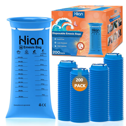 Hion Vomit Bags Disposable – 200 Pack 1000ml, Leak-Resistant & Portable