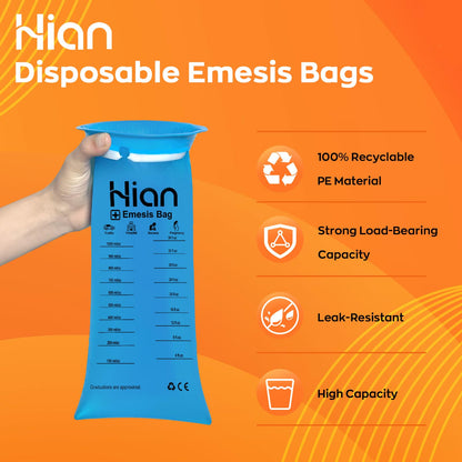 Hion Vomit Bags Disposable – 16 Pack 1000ml Emesis Bags, Leak-Resistant & Portable