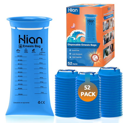 Hion Vomit Bags Disposable – 52 Pack (1000ml) | Leak-Resistant, Medical-Grade