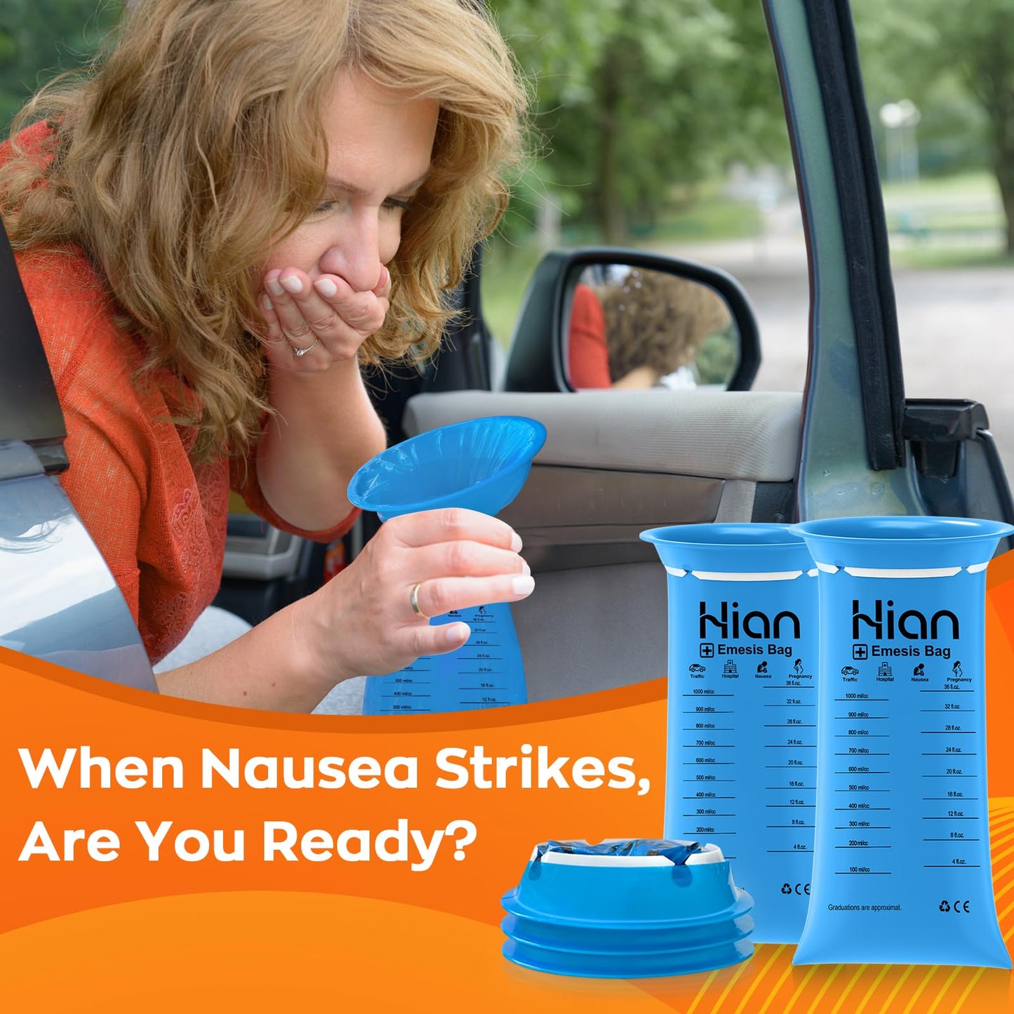Hion Vomit Bags Disposable – 62 Pack, 1000ml Emesis Bags | Leak-Resistant & Portable