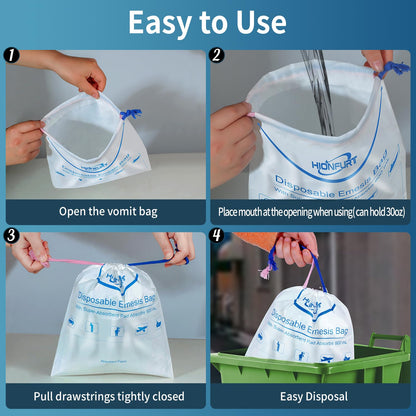 Hionfurt Absorbent Vomit Bag - 12Pcs, 900ml Gel-Form Emesis Bags for Travel