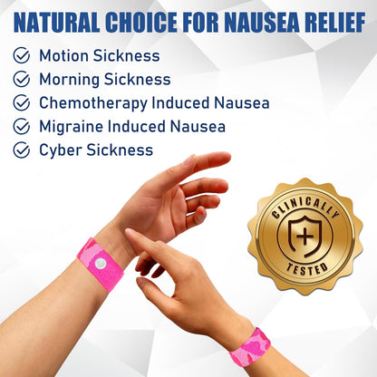 Hionfurt Motion Sickness Bands — Travel Nausea Relief Wristbands (Camo Pink)