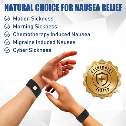 Hionfurt Motion Sickness Bands – Acupressure Nausea Relief for Travel, Morning Sickness (2 Pairs, Grey & Black)