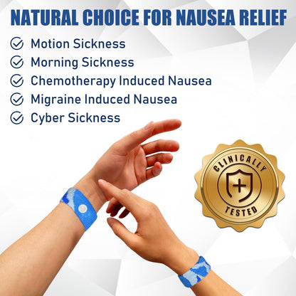 Hionfurt Motion Sickness Bands – Natural Nausea Relief Wristbands for Travel | 2 Pairs, Camouflage Blue