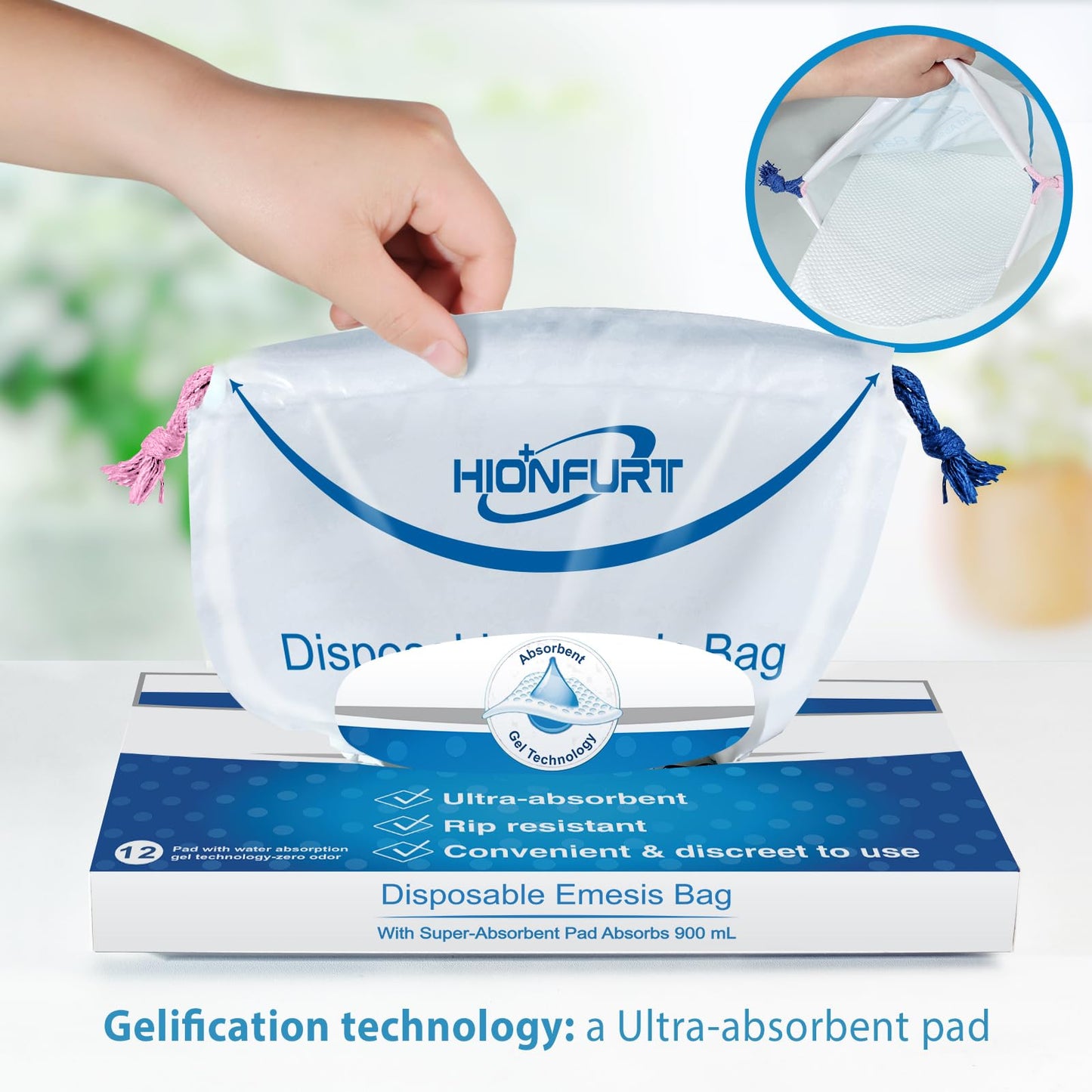 Hionfurt Absorbent Vomit Bag - 12Pcs, 900ml Gel-Form Emesis Bags for Travel