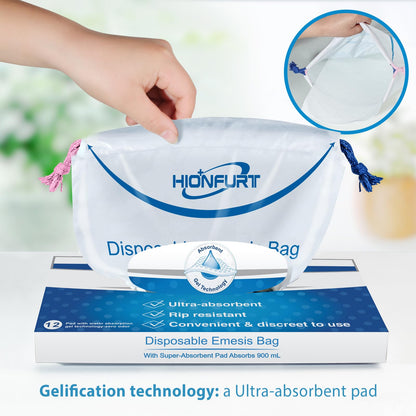 Hionfurt Absorbent Vomit Bag - 12Pcs, 900ml Gel-Form Emesis Bags for Travel
