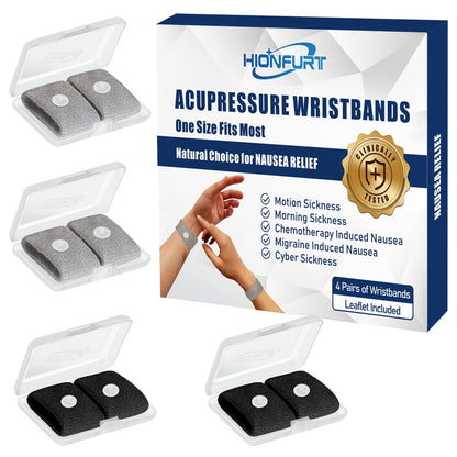 Hionfurt Motion Sickness Bands – 4 Pairs (2 Grey, 2 Black) | Acupressure Nausea Relief