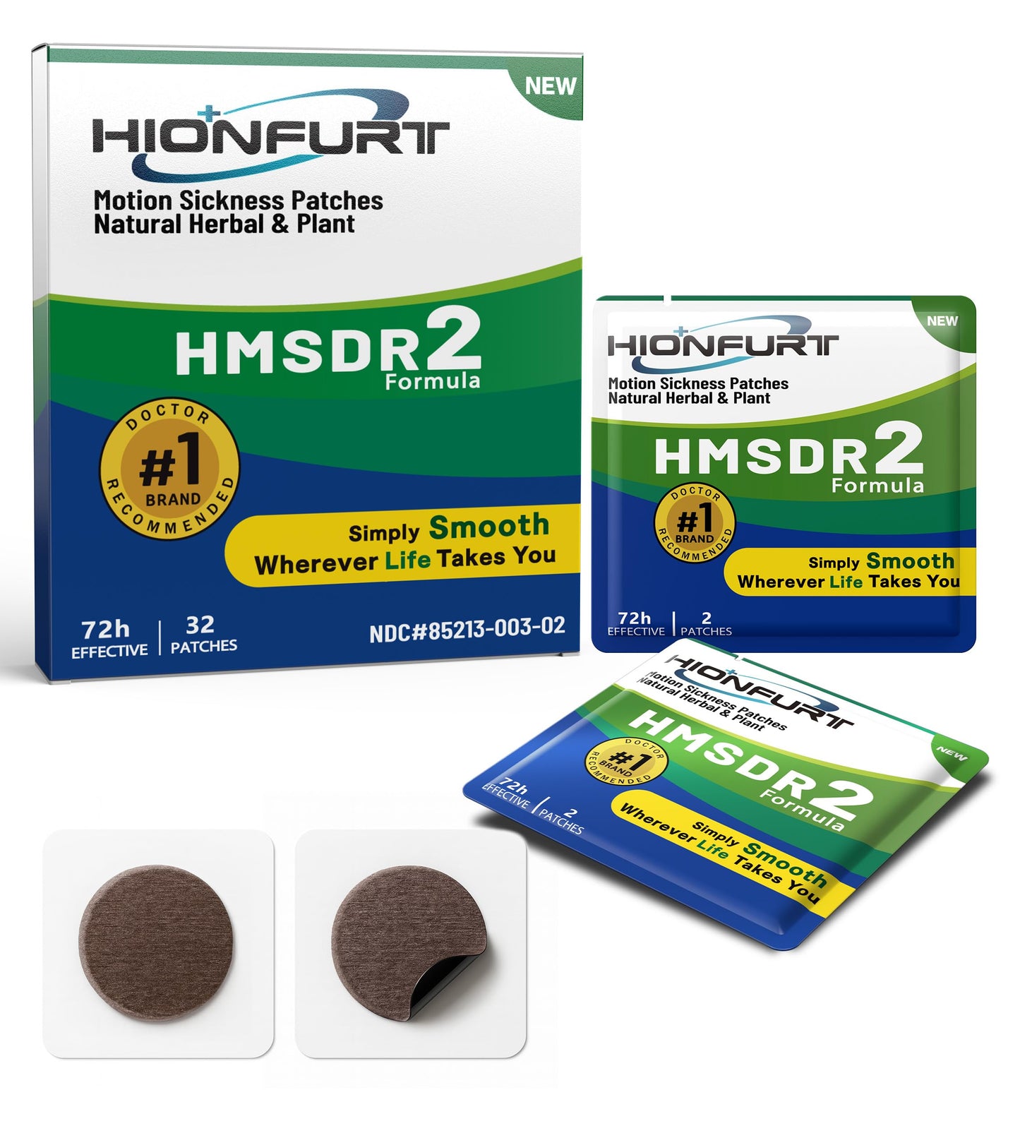 Hionfurt HMSDR2 32ct Motion Sickness Patches – Non-Drowsy, 72-Hour Travel Relief