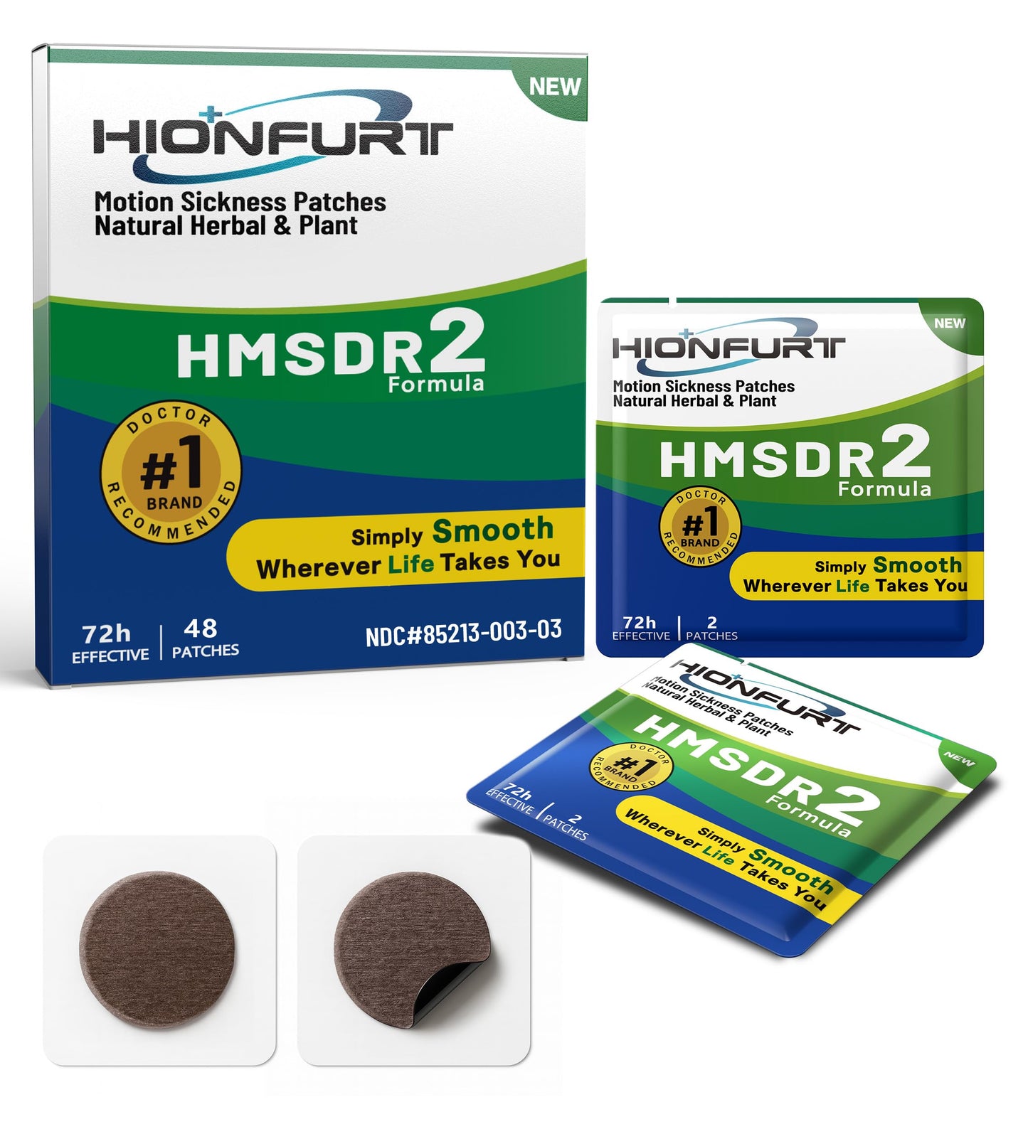 Hionfurt HMSDR2 48ct Motion Sickness Patches – Non-Drowsy, 72-Hour Relief for Cruise, Car & Plane