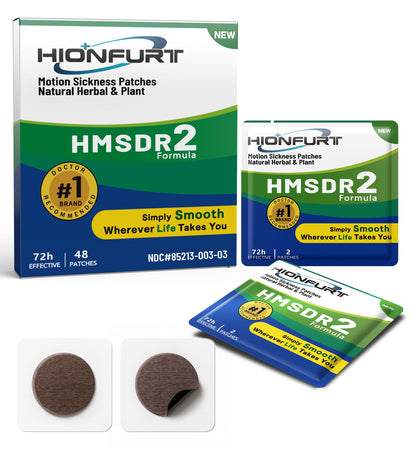 Hionfurt HMSDR2 48ct Motion Sickness Patches – Non-Drowsy, 72-Hour Relief for Cruise, Car & Plane