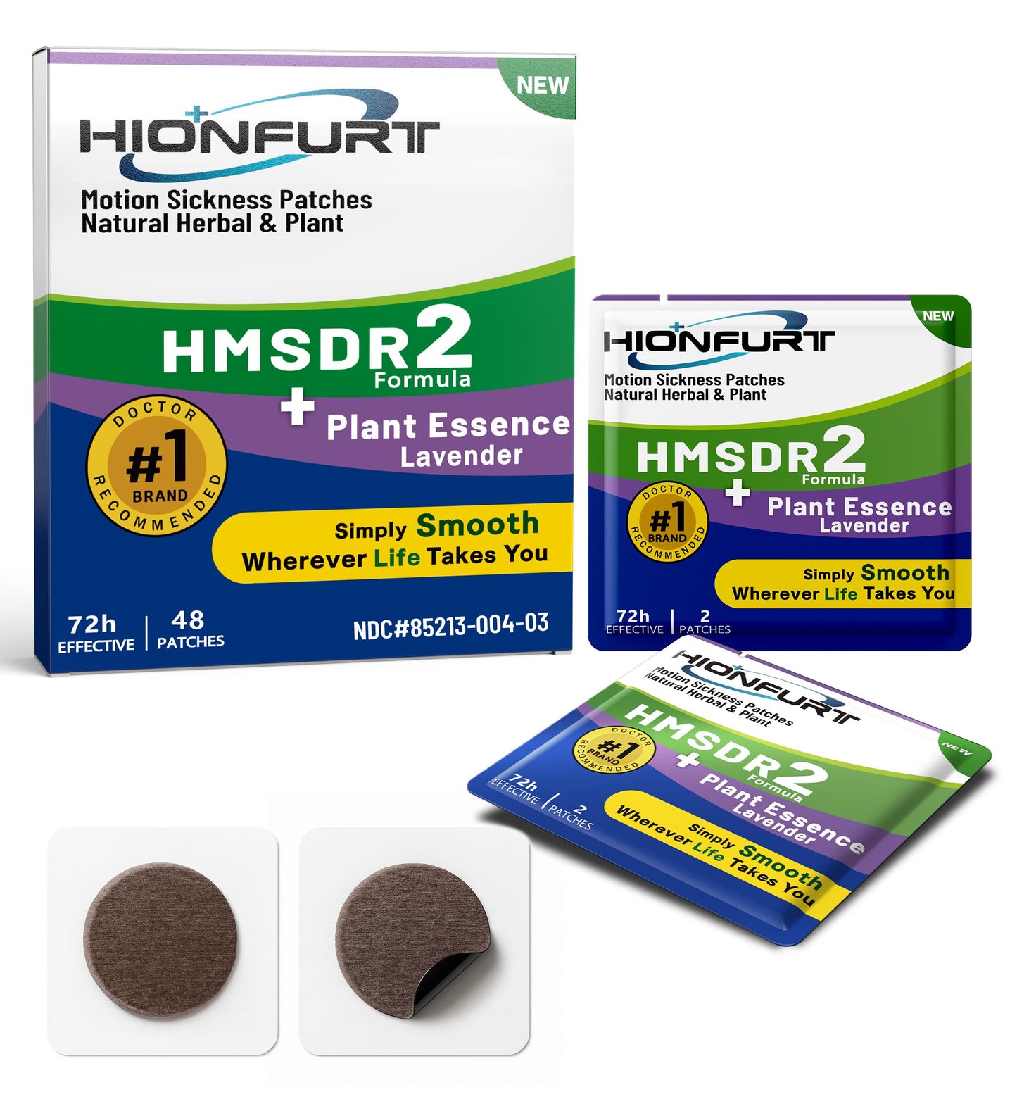 Hionfurt HMSDR2 Lavender Motion Sickness Patches | 48ct, 72H Non-Drowsy