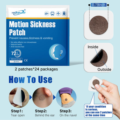 Hionfurt 48ct Motion Sickness Patches – Non-Drowsy, 72-Hour Travel Relief