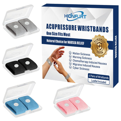 Hionfurt Motion Sickness Bands – Acupressure Anti-Nausea Wristbands for Travel, Pregnancy & Kids