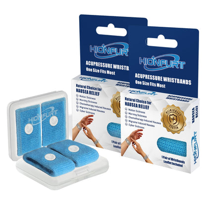 Hionfurt Motion Sickness Bands – Drug-Free Nausea Relief (2 Pairs, Blue)