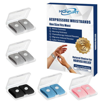 Hionfurt Motion Sickness Bands – 5 Pairs Nausea Relief Wristbands for Car, Sea & Air Sickness